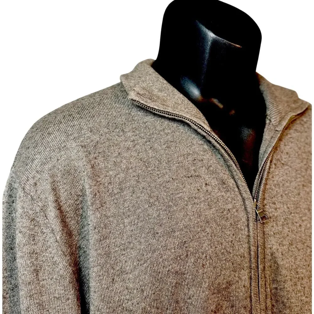 Banana Republic Cotton Cashmere Sweater Men XL Gray Leather Elbow Patch Full Zip